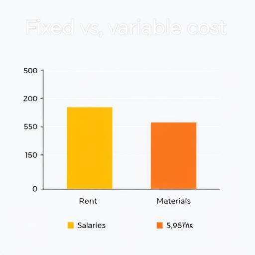 A bar chart comparing fixed costs and variable costs for a hypothetical business, showing rent and salaries as fixed, and raw materials and direct labor as variable.