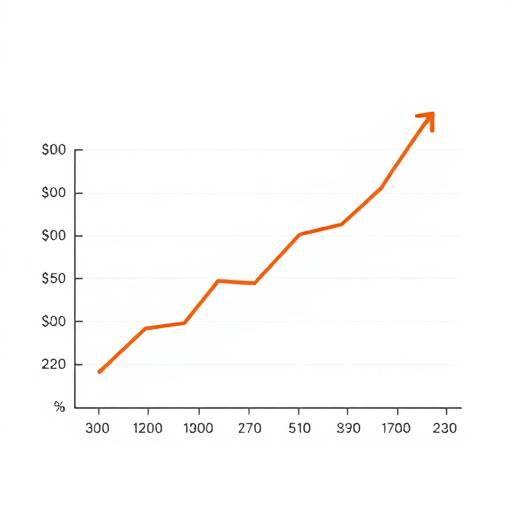 A graph showing increasing savings over time to illustrate the concept of financial growth, alt text provided
